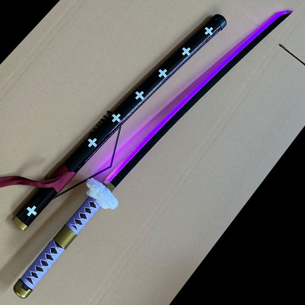 LICHTSCHWERT - Trafalgar Law - Kikoku - One Piece Licht Up Katana - Lila/Weiss/Blau LED Licht