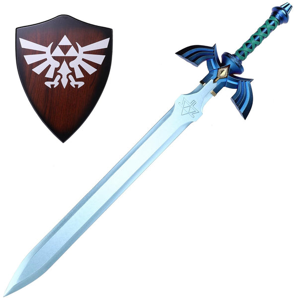 ZELDA - LINK - Blue Master Sword Deluxe - Metal - with Wooden Display Wallplaque