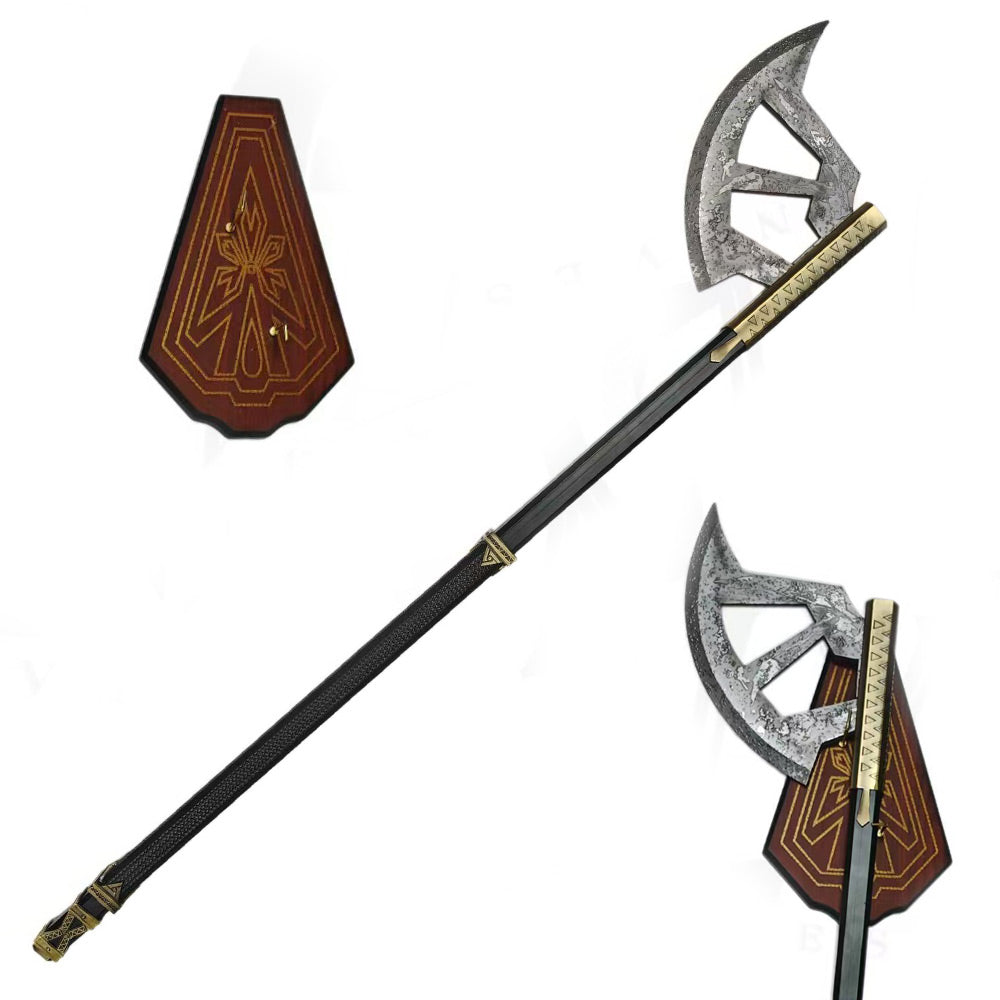 LORD OF THE RINGS - Walking Axe of Gimli - 117cm - Wooden Display Plaque Included