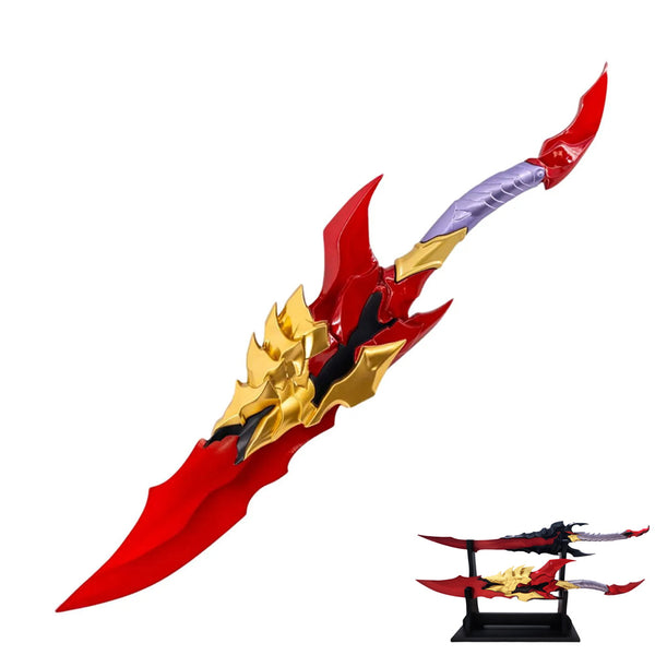 SOLO LEVELING - Metalen Kamish’s Wrath Dubbele dagger Set van 2 - 61 cm - Houten Displayhouder Inclusief