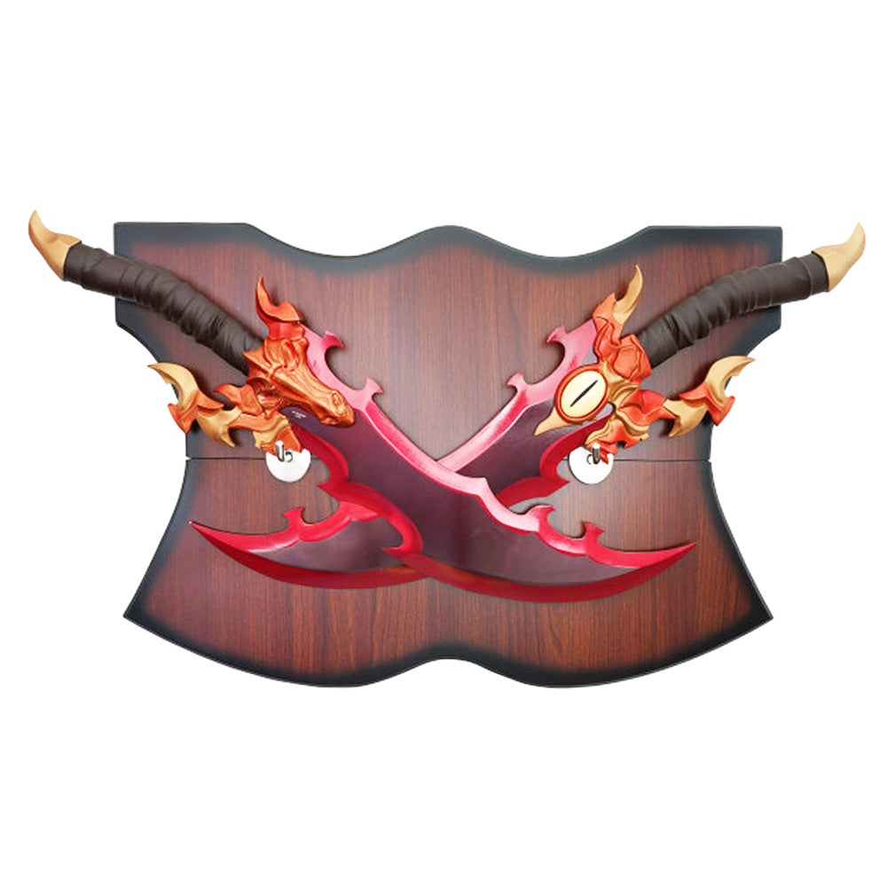 SOLO LEVELING - Metal Demon King Baran Dual Dagger Set of 2 - 63 cm - Wooden Display Plaque Included