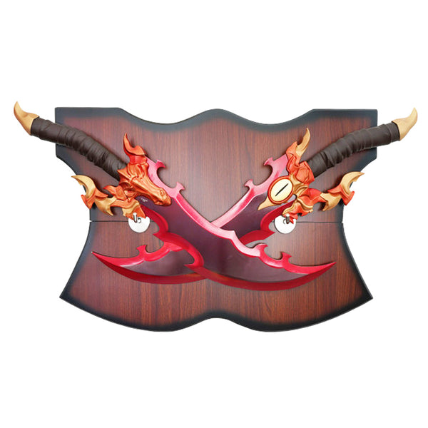 SOLO LEVELING - Metalen Demon King Baran Dual Dagger Set van 2 - 63 cm - Houten Display Plaque Inclusief
