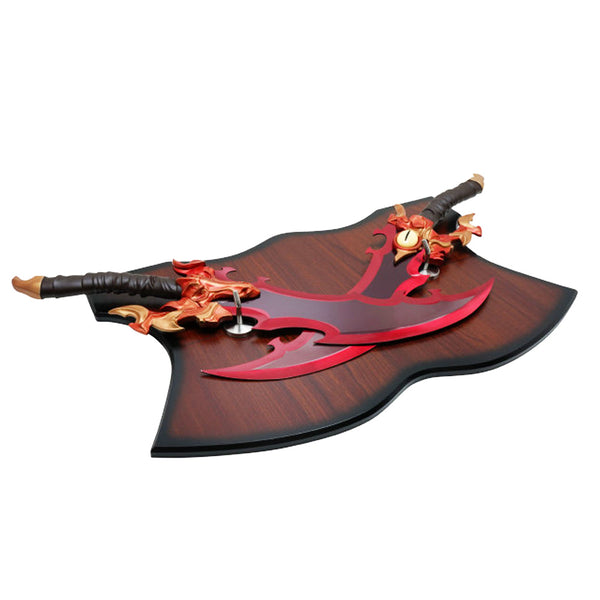 SOLO LEVELING - Metalen Demon King Baran Dual Dagger Set van 2 - 63 cm - Houten Display Plaque Inclusief
