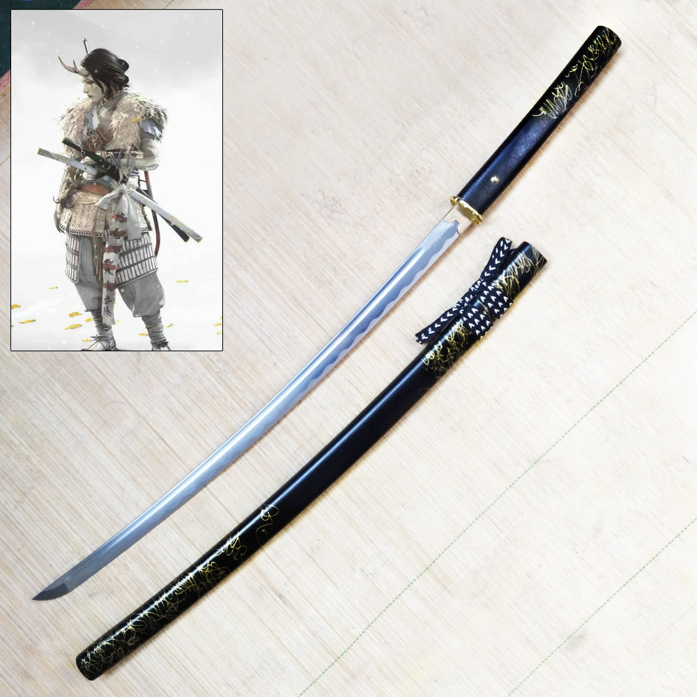Ghost of Yotei - Black Gilded Night Katana - 104cm - 1045 Steel Full Tang Sword