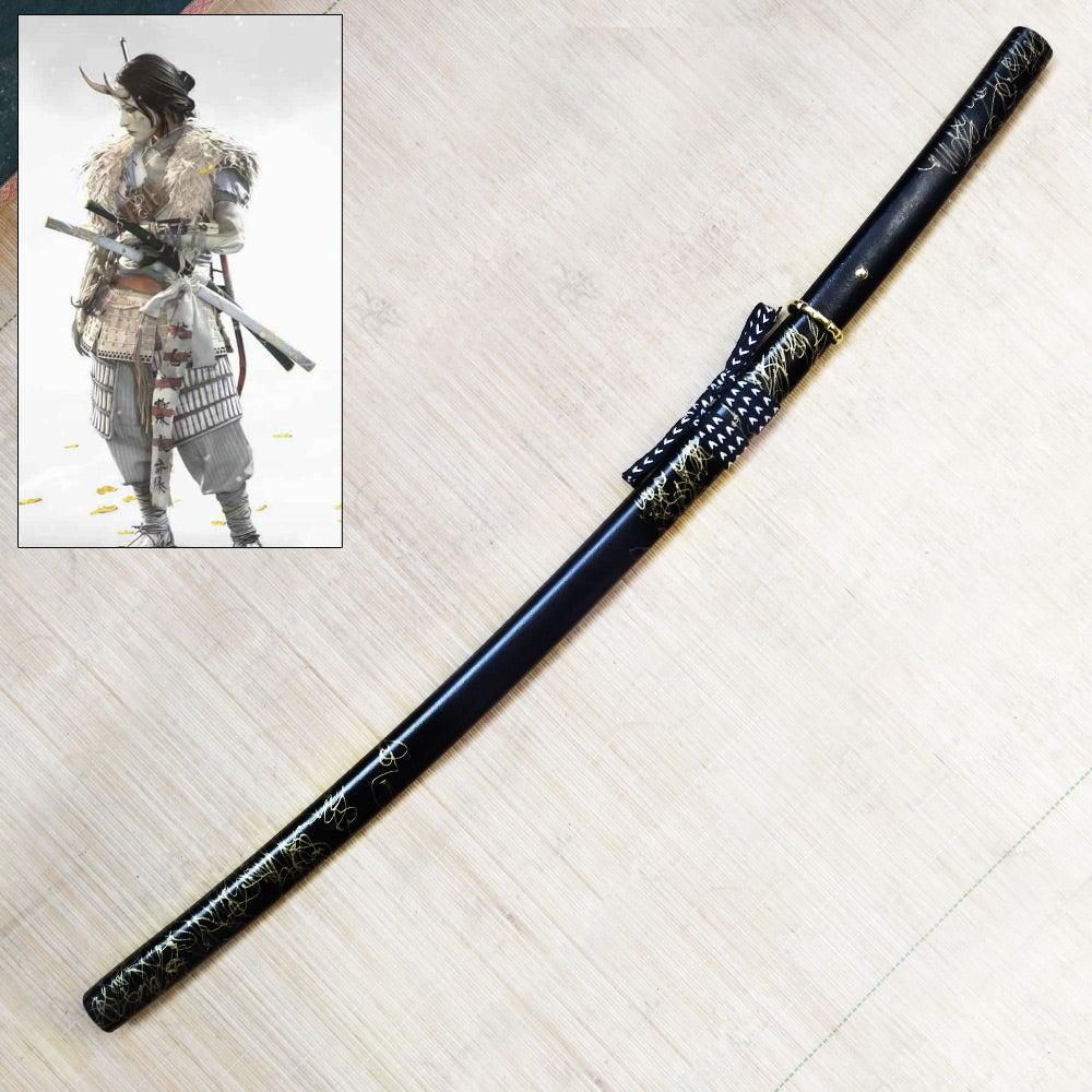 Ghost of Yotei - Zwart Gilded Night Katana - 104cm - 1045 Staal Full Tang Zwaard