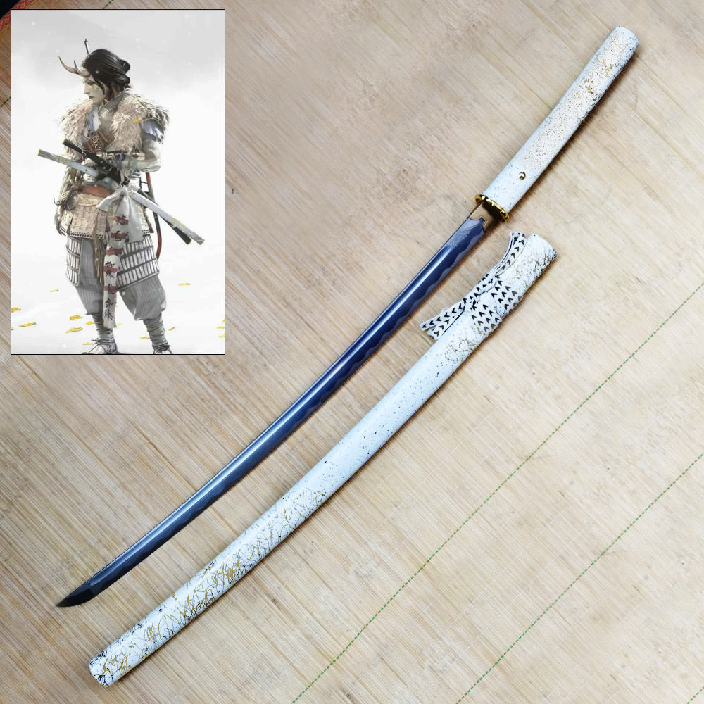 Ghost of Yotei - White Gilded Dawn Katana - 104cm - 1045 Steel Full Tang Sword