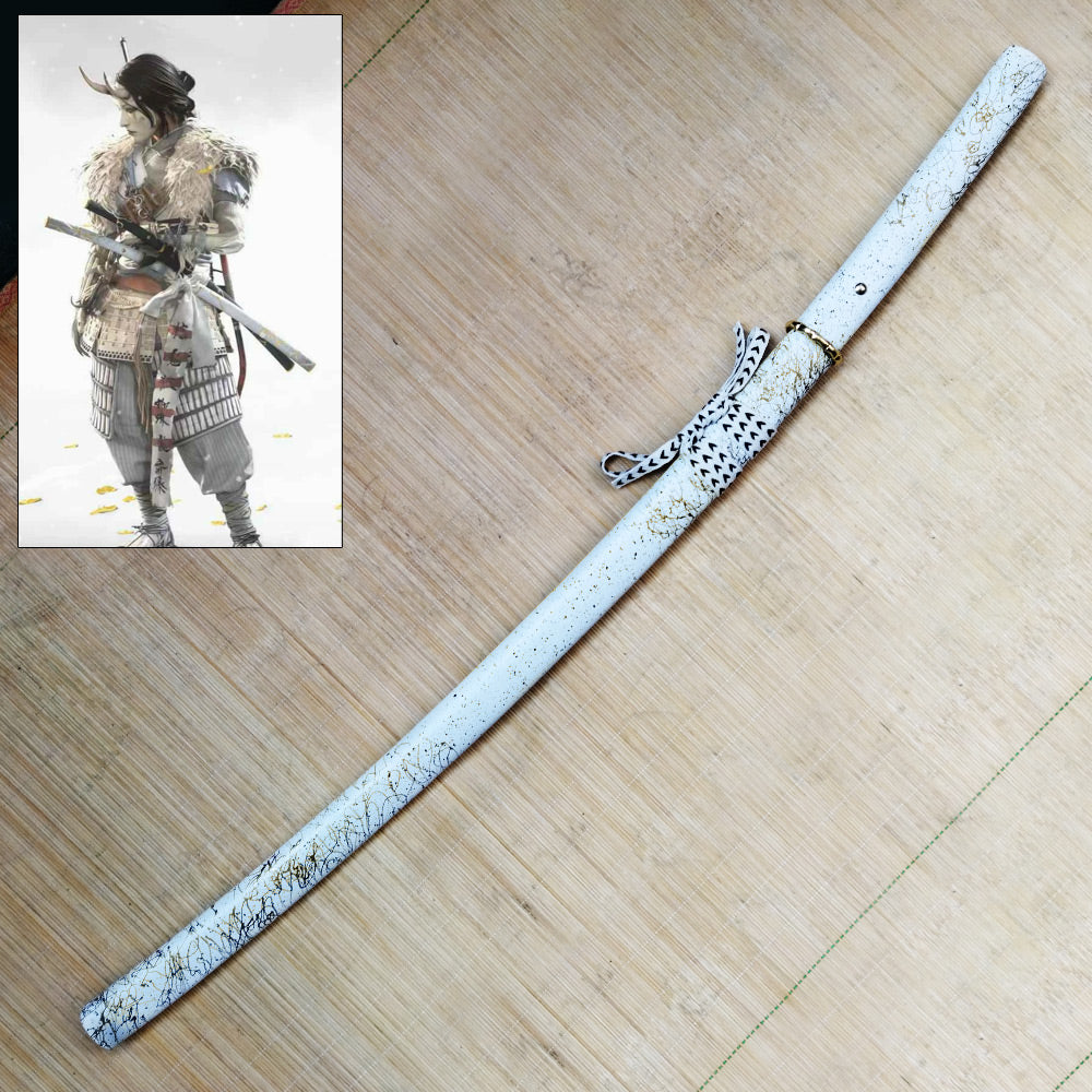 Ghost of Yotei - Wit Gilded Dawn Katana - 104cm - 1045 Staal Full Tang Zwaard