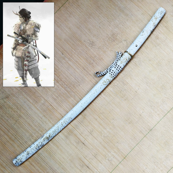 Ghost of Yotei - Wit Gilded Dawn Katana - 104cm - 1045 Staal Full Tang Zwaard