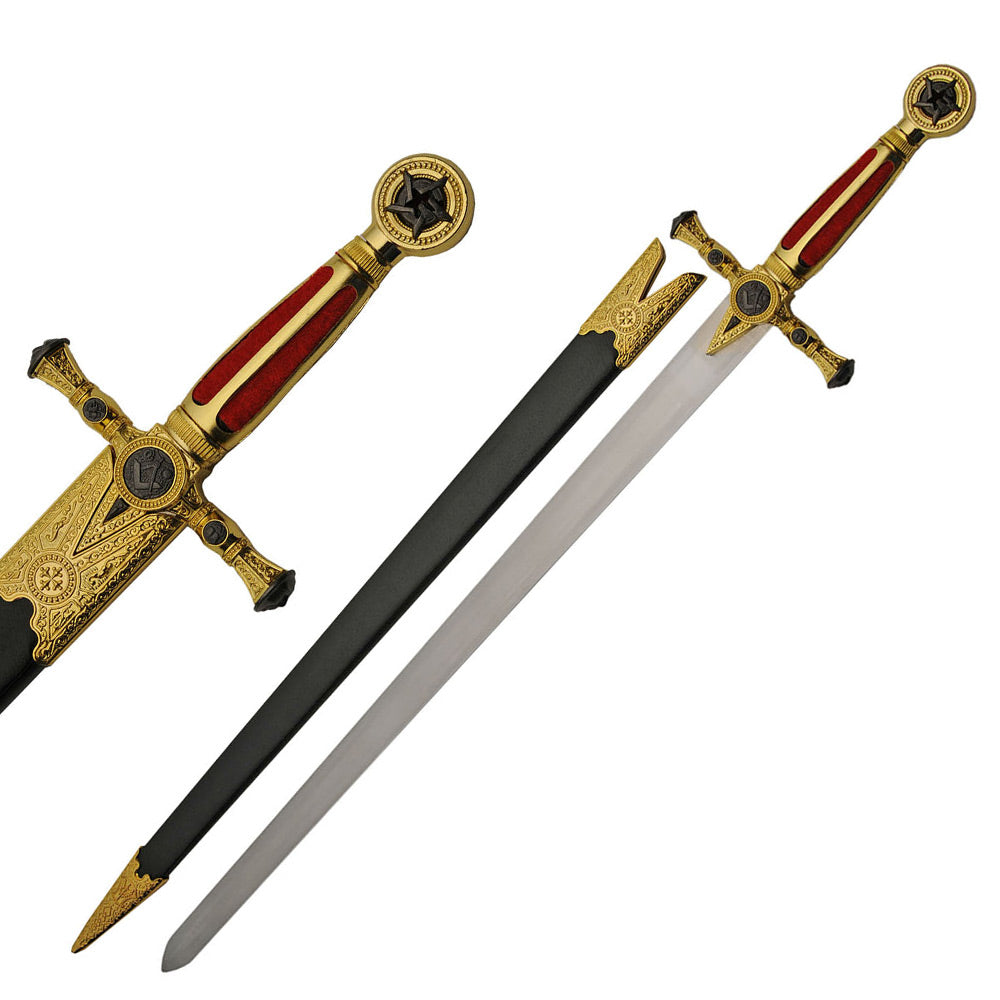 FREIMAURER - Rotes Gold Freimaurer Tyler Schwert - 84 cm - Zeremoniell mit Scheide