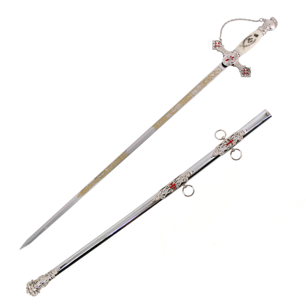 TEMPLIER - Épée Cérémonielle Maçonnique des Chevaliers du Temple - Édition Argent Deluxe - 90 cm