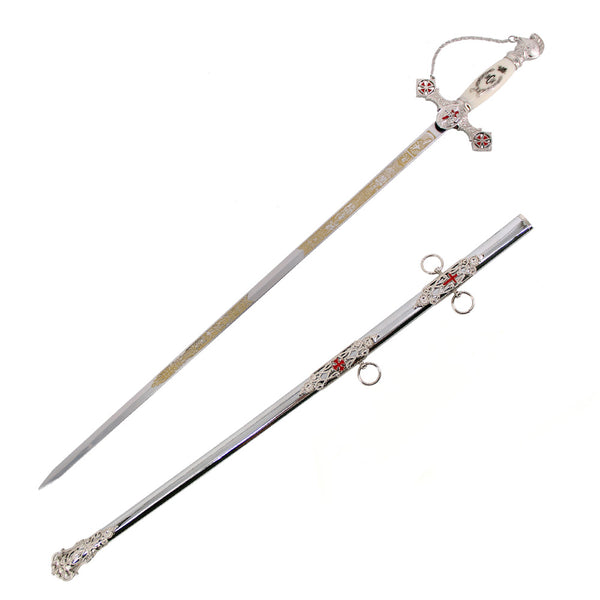 TEMPLAR - Ceremonial Masonic Knights Templar Sword - Deluxe Silver Edition - 90 cm