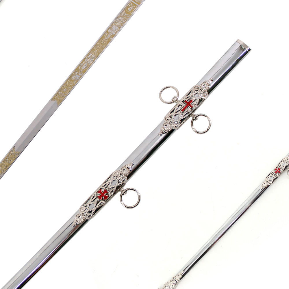 TEMPLAR - Ceremonial Masonic Knights Templar Sword - Deluxe Silver Edition - 90 cm