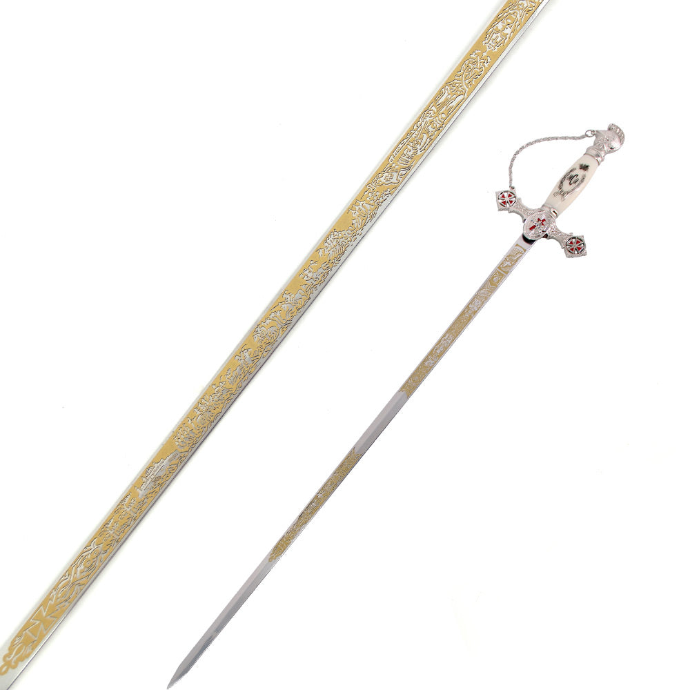 TEMPLAR - Ceremonial Masonic Knights Templar Sword - Deluxe Silver Edition - 90 cm