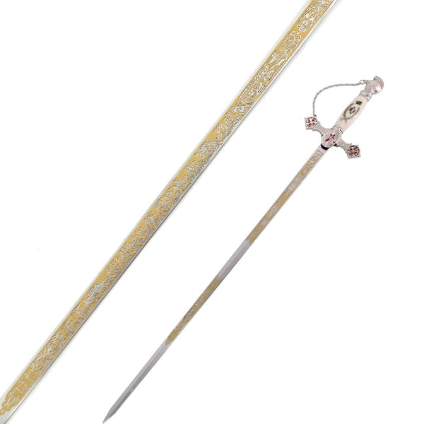 TEMPLAR - Ceremonial Masonic Knights Templar Sword - Deluxe Silver Edition - 90 cm