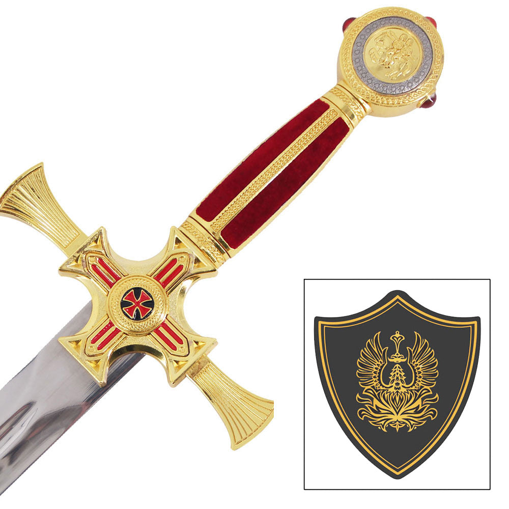 TEMPLIER - Épée de chevalier Phénix royal doré - Avec support mural en bois