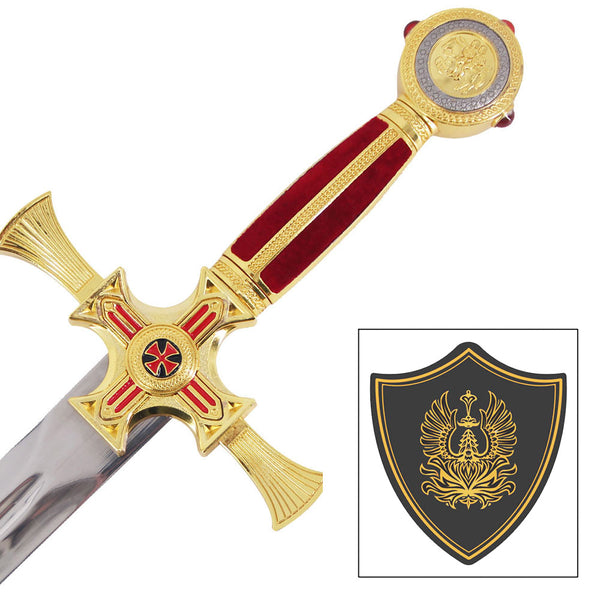 TEMPLIER - Épée de chevalier Phénix royal doré - Avec support mural en bois