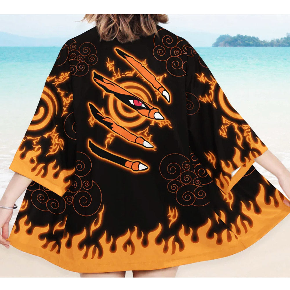 Naruto - Kurama Haori kimono Jacket - Flames - Cosplay