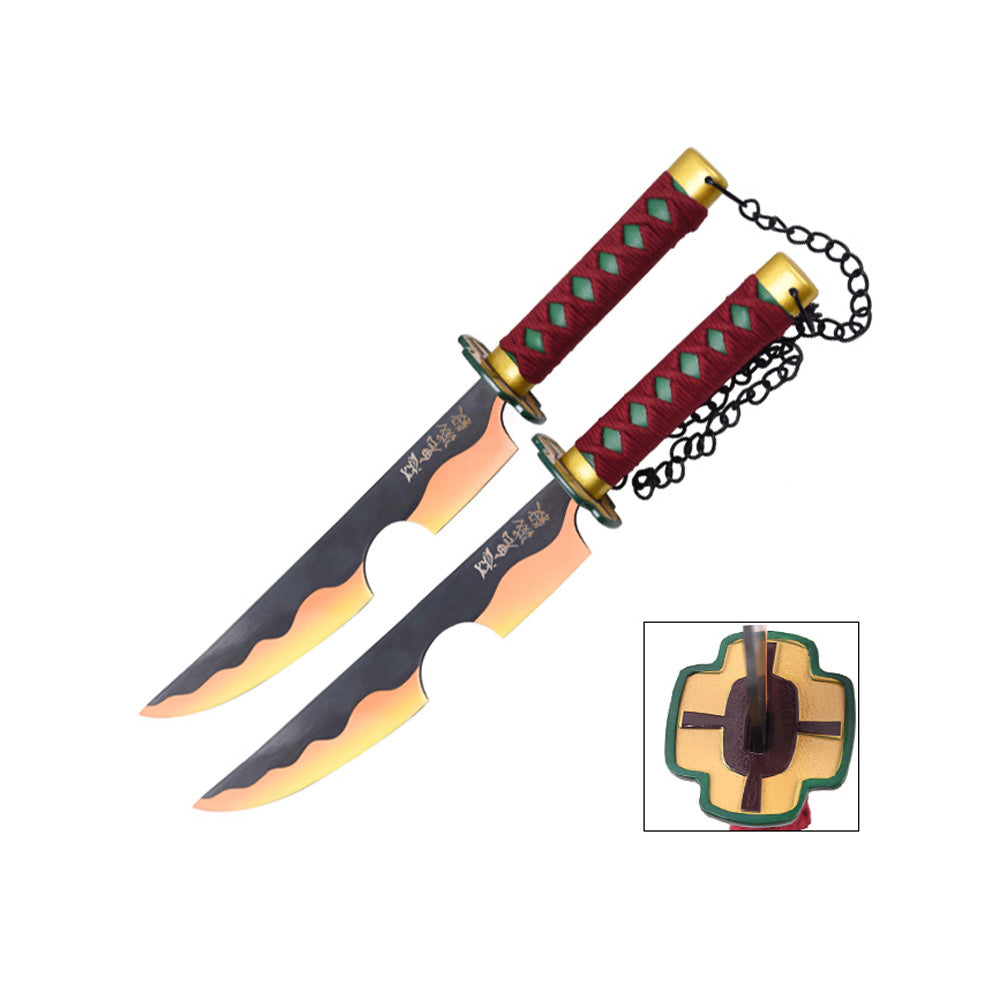 Tanto - Tengen Uzui Tanto Schwert Set - Amber Nichirin - Metall Demon Slayer Mini Katana - 45 cm