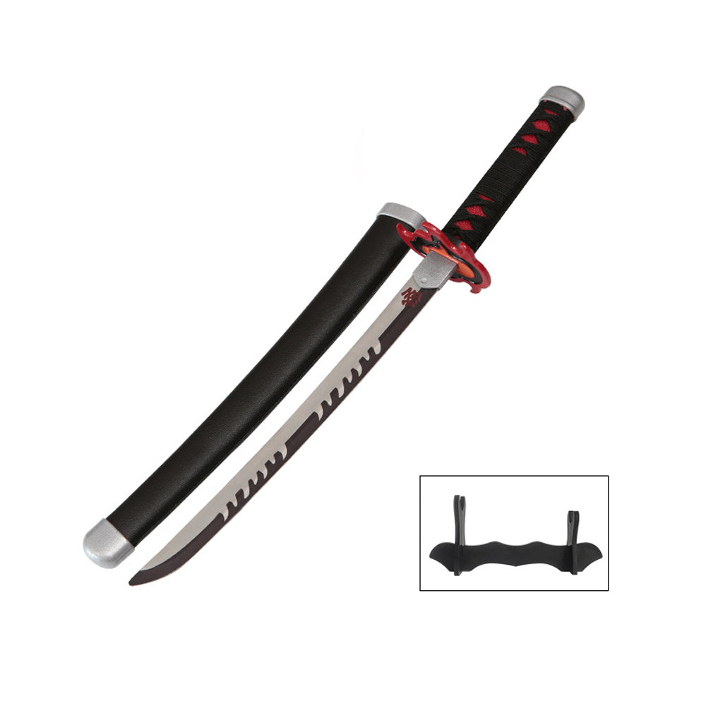 Tanto - Tanjiro Kamado v2 Feueratem Tanto Schwert - Schwarzer Nichirin - Metall Demon Slayer Mini Katana - 45 cm