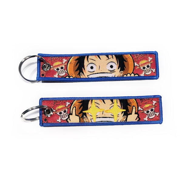 One Piece Geborduurde Keytag - Opgewonden Luffy Anime Dubbelzijdige Sleutelhanger