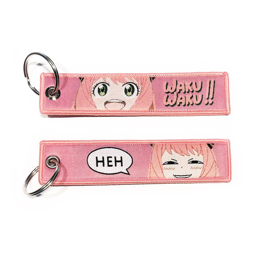 Spy Family Geborduurde Keytag - Anja Forger Waku Waku Anime Dubbelzijdige Sleutelhanger