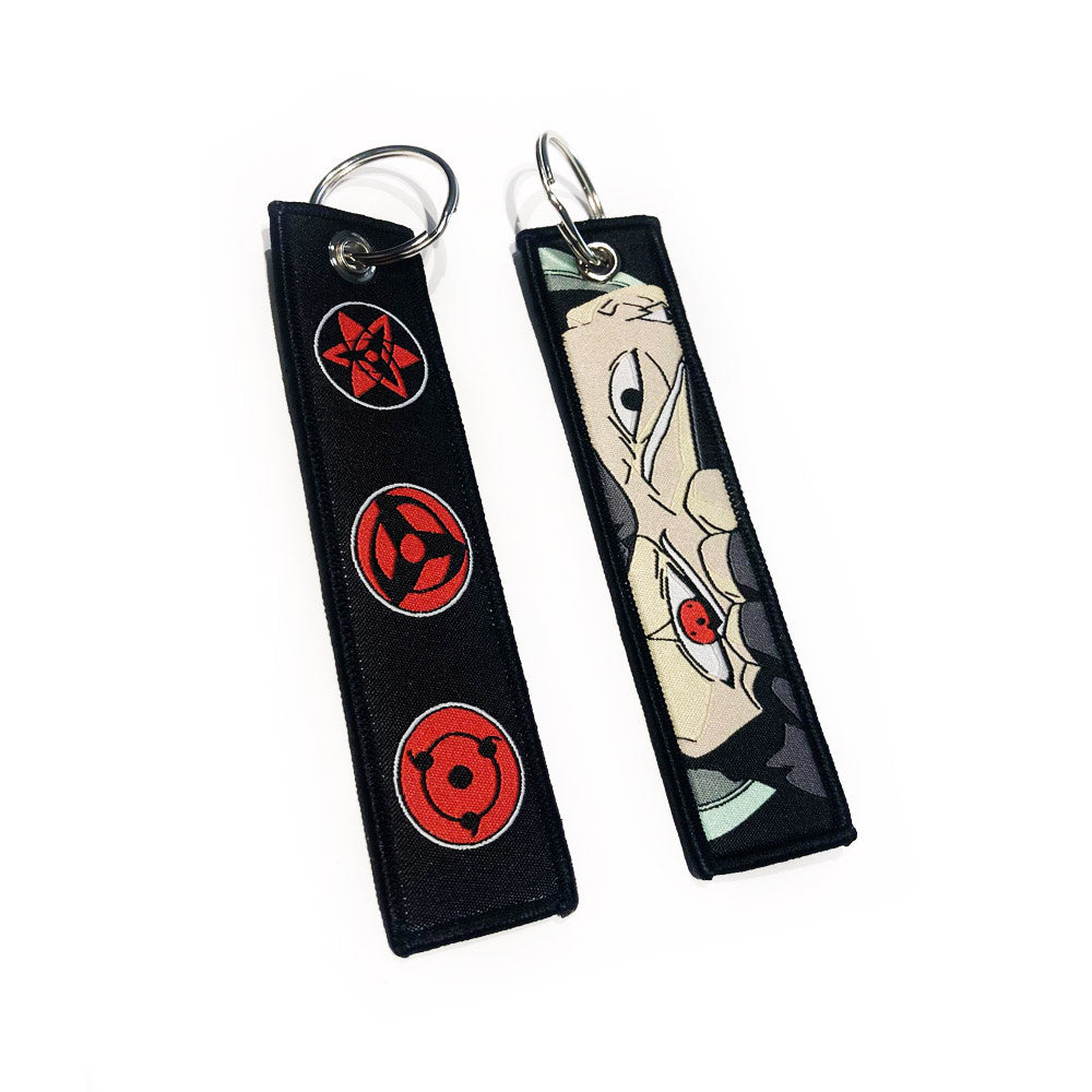 Naruto geborduurde Keytag - Kakashi Sharingan Anime dubbelzijdige sleutelhanger