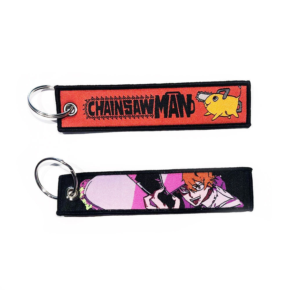 Chainsaw Man geborduurde Keytag - Denji en Pochita Anime dubbelzijdige sleutelhanger