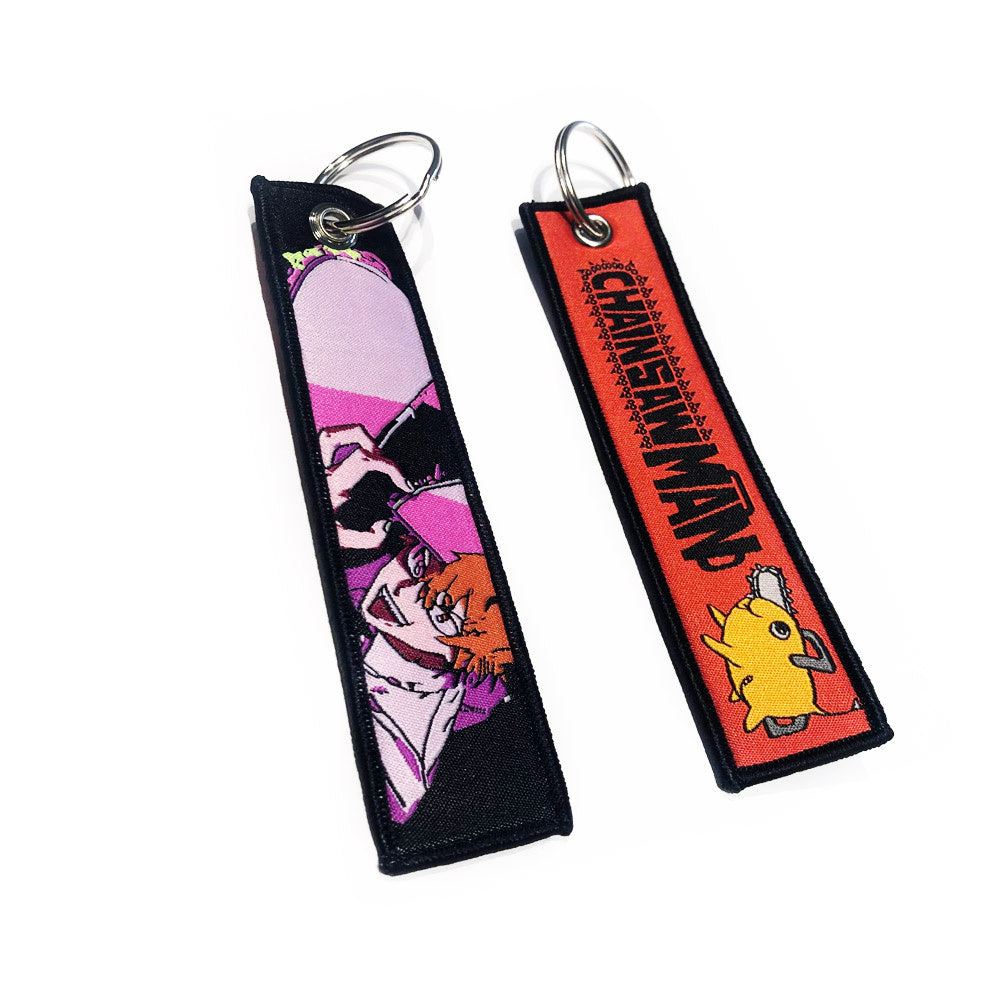 Chainsaw Man Embroidered Keytag - Denji and Pochita Anime Double Sided Keychain