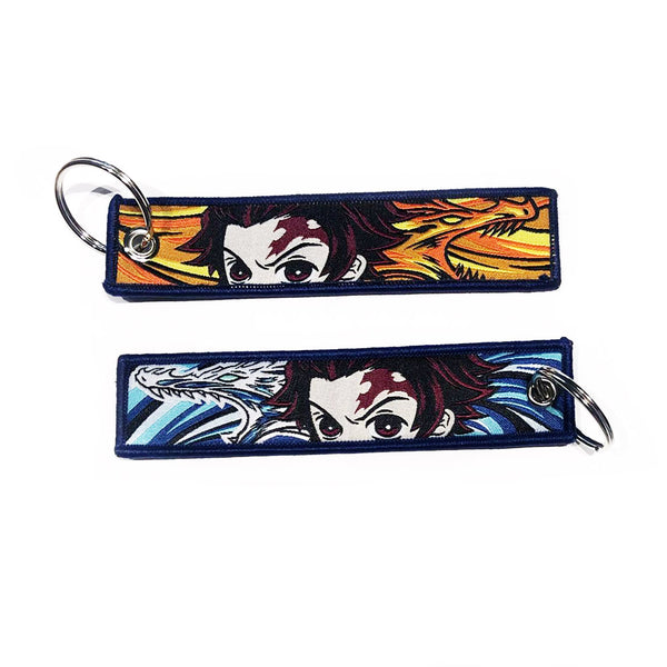 Demon Slayer geborduurde sleutelhanger - Tanjiro Dragon Anime dubbelzijdige sleutelhanger