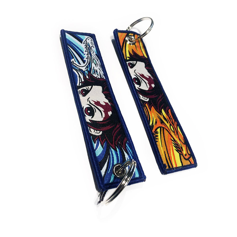 Demon Slayer geborduurde sleutelhanger - Tanjiro Dragon Anime dubbelzijdige sleutelhanger