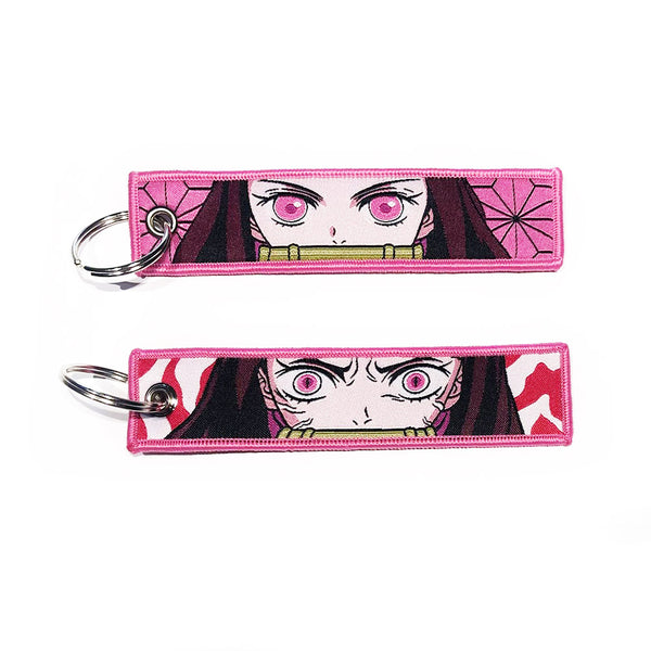 Demon Slayer geborduurde Keytag - Nezuko Demon Anime dubbelzijdige sleutelhanger