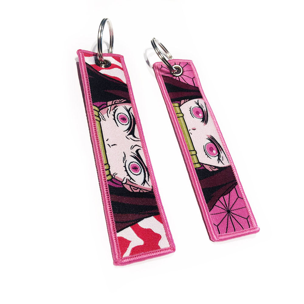 Demon Slayer geborduurde Keytag - Nezuko Demon Anime dubbelzijdige sleutelhanger