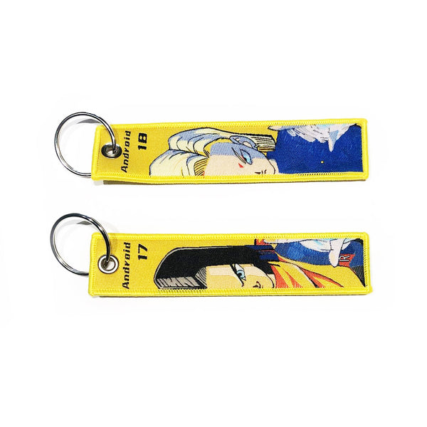 Dragon Ball Z Embroidered Keytag - Android 17 and 18 Anime Double Sided Keychain