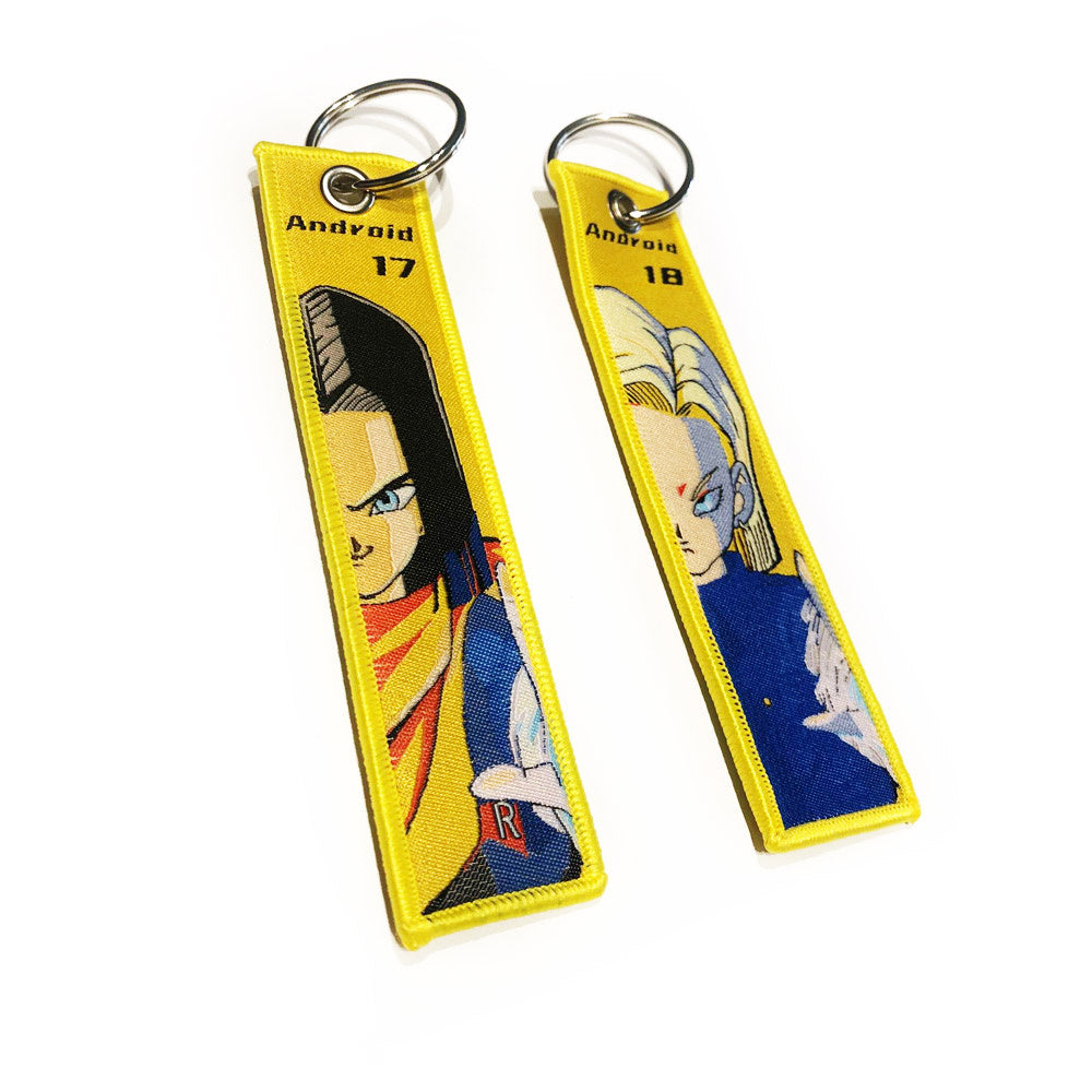 Dragon Ball Z geborduurde Keytag - Android 17 en 18 Anime dubbelzijdige sleutelhanger