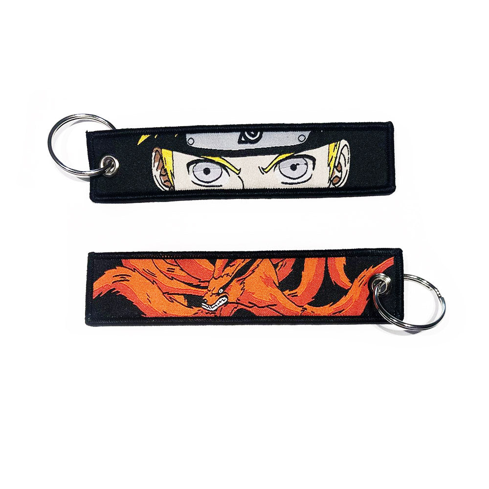 Naruto geborduurde Keytag - Kurama - Kyuubi Nine Tails Anime dubbelzijdige sleutelhanger