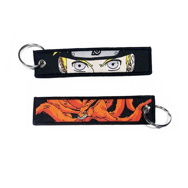 Naruto geborduurde Keytag - Kurama - Kyuubi Nine Tails Anime dubbelzijdige sleutelhanger