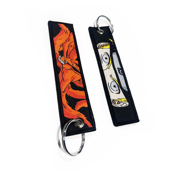 Naruto geborduurde Keytag - Kurama - Kyuubi Nine Tails Anime dubbelzijdige sleutelhanger