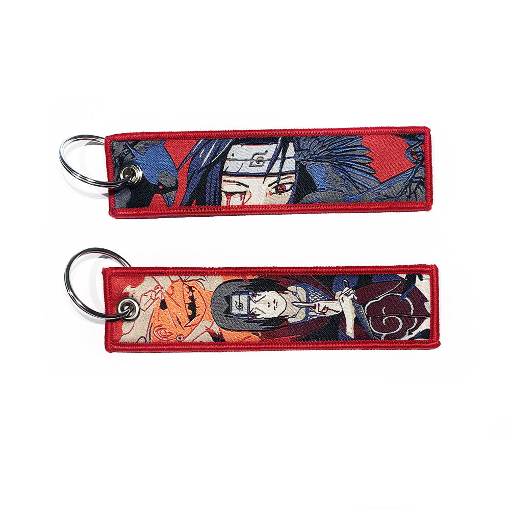 Naruto geborduurde Keytag - Uchiha Itachi kraaien Anime dubbelzijdige sleutelhanger