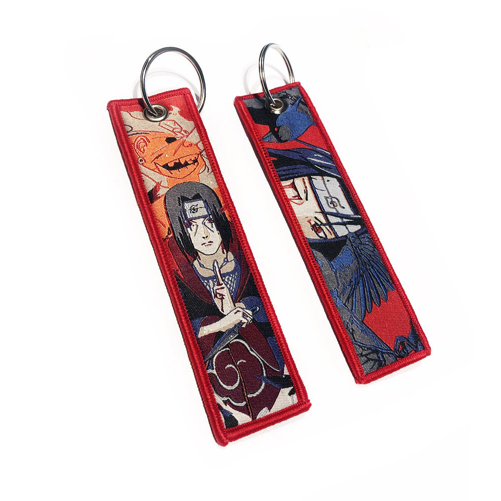 Naruto geborduurde Keytag - Uchiha Itachi kraaien Anime dubbelzijdige sleutelhanger