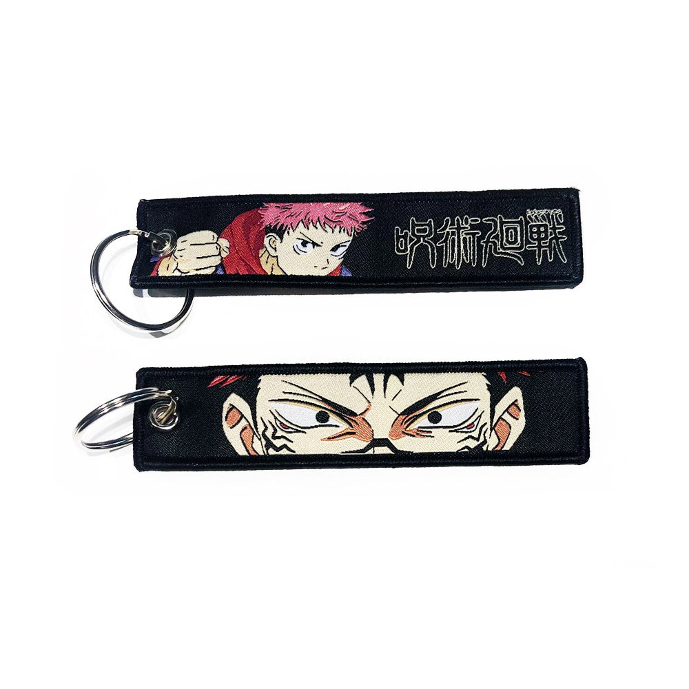 Jujutsu Kaisen Embroidered Keytag - Itadori Yuji and Sukuna Anime Double Sided Keychain