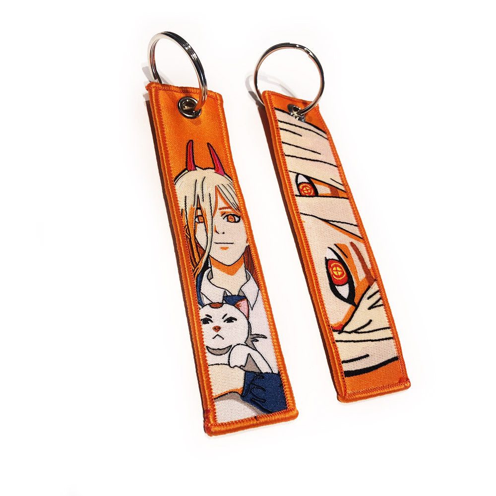 Chainsaw Man geborduurde Keytag - Power bloed duivel Anime dubbelzijdige sleutelhanger