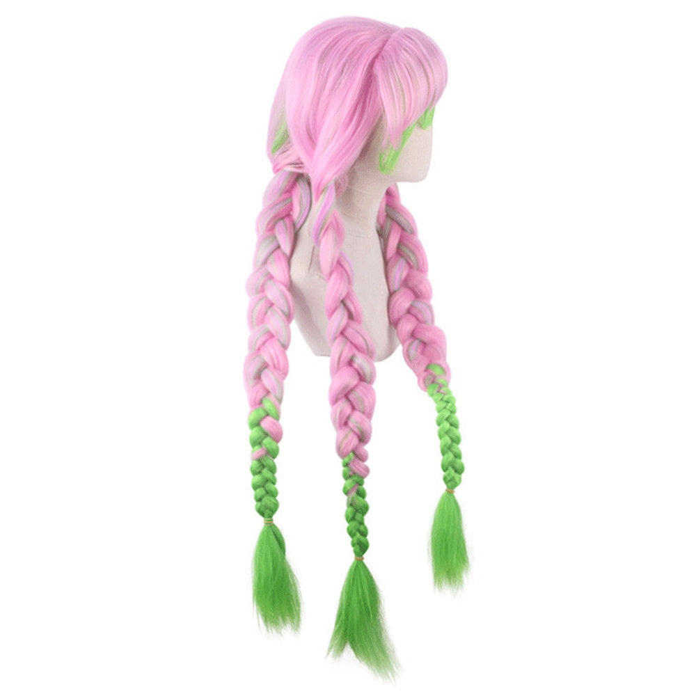 Perruque Cosplay Mitsuri Kanroji (Demon Slayer) - Longueur 70 Cm, Tressée, Vert Et Rose